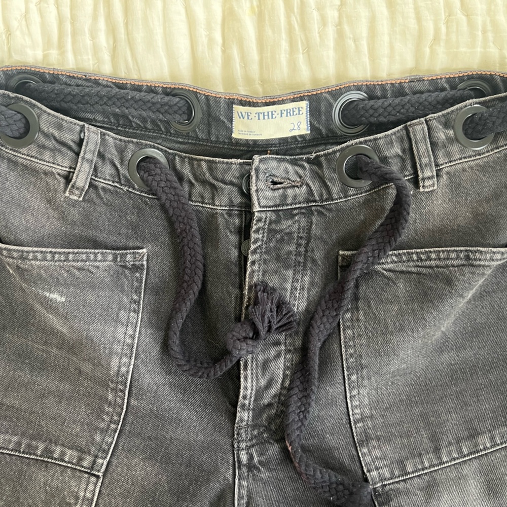 We The Free Women's Black Barrel Jeans with Drawstring